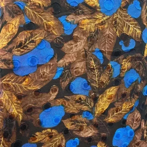 Vintage Sheer Blouse Size S Tunic Brown Blue Embroidered Bishop Sleeve Whimsy - Picture 7 of 10